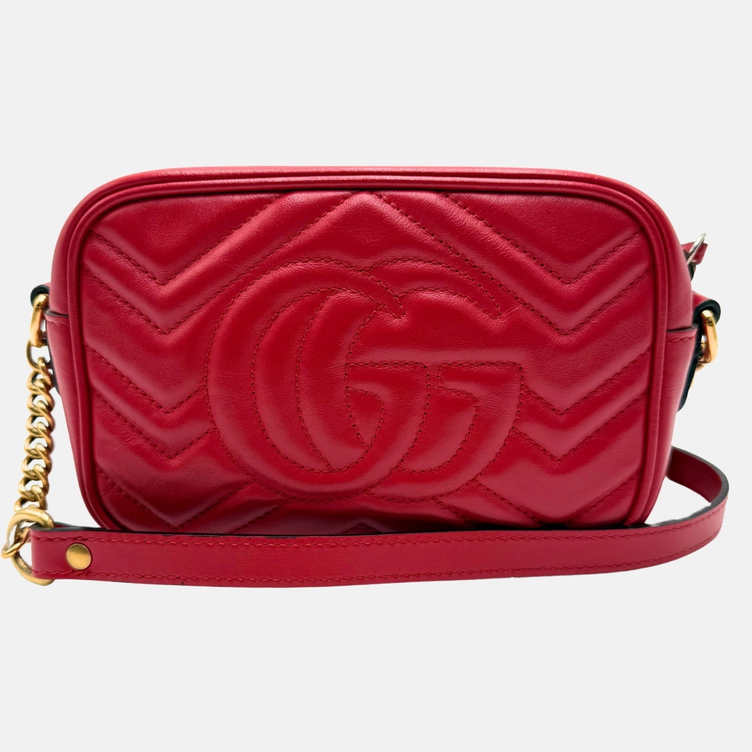 Marmont Camera Bag Red Matelassé Leather Mini