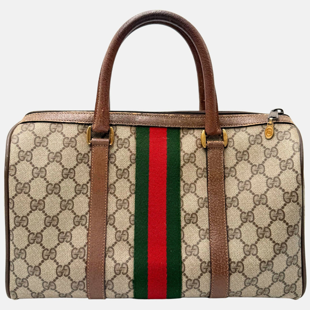 Boston Bag Beige and Brown GG Supreme Canvas Medium