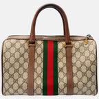 Boston Bag Beige and Brown GG Supreme Canvas Medium