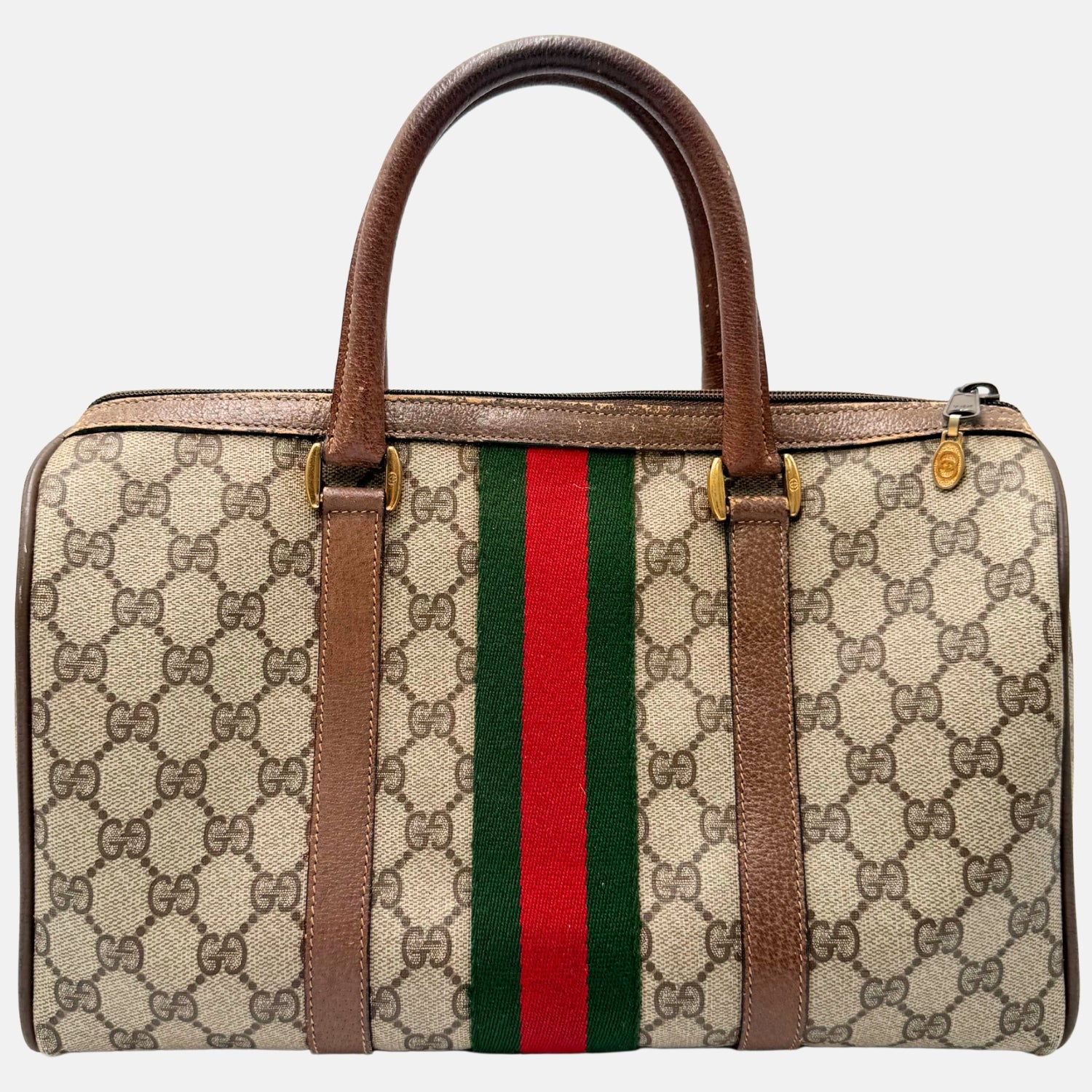 Boston Bag Beige and Brown GG Supreme Canvas Medium