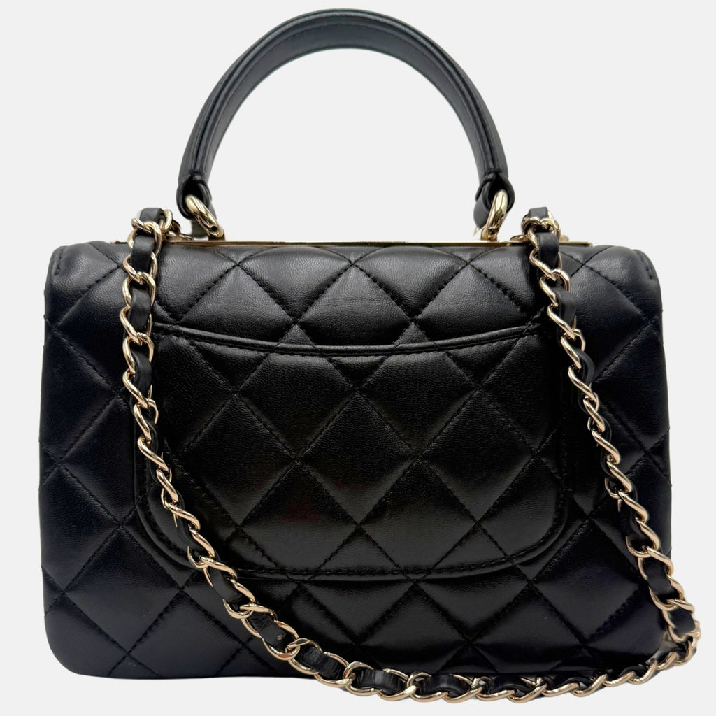 Trendy Top Handle Mini Flap Bag Black Quilted Lambskin