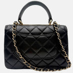Trendy Top Handle Mini Flap Bag Black Quilted Lambskin