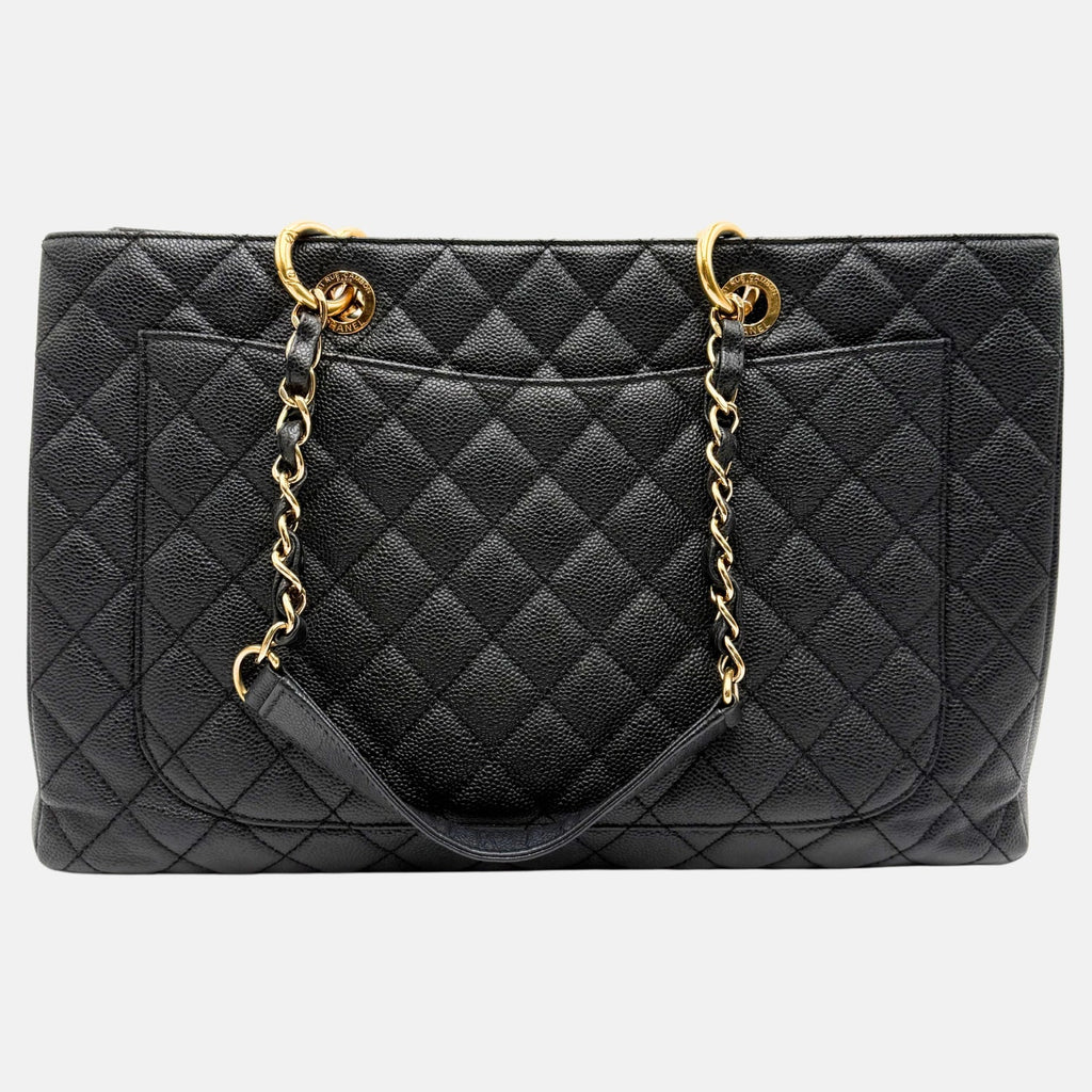 Grand Timeless Shopping Tote Black Caviar Quilted