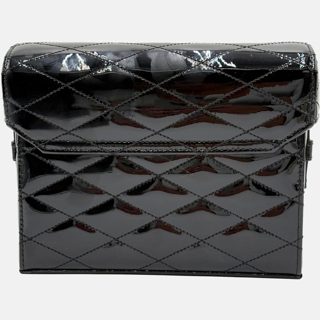 June Box Bag Black Patent Quilted Leather