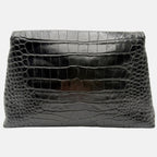 Crush Pouch Black Embossed Crocodile Medium