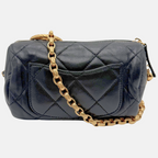 Pearl CC Medallion Chain Mini Bowling Bag Black Quilted Lambskin