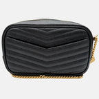 Lou Camera Bag Black Chevron Quilted Leather Small