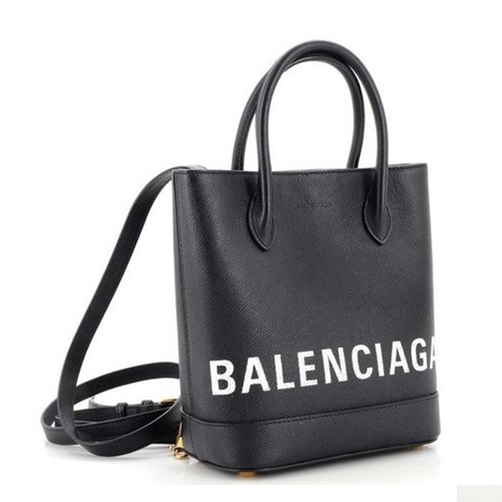 Balenciaga Logo Ville Tote Handbag Leather Bag XXS Black Shoulder Strap NEW