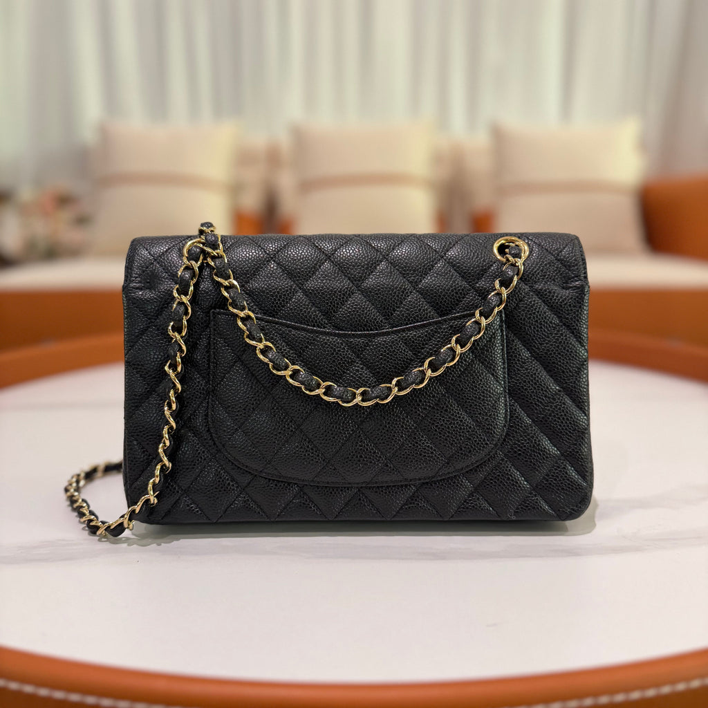CHANEL CF MEDIUM BLACK CAVIAR LEATHER WITH GOLD HARDWARE SHOULDER & CROSSBODY BAG