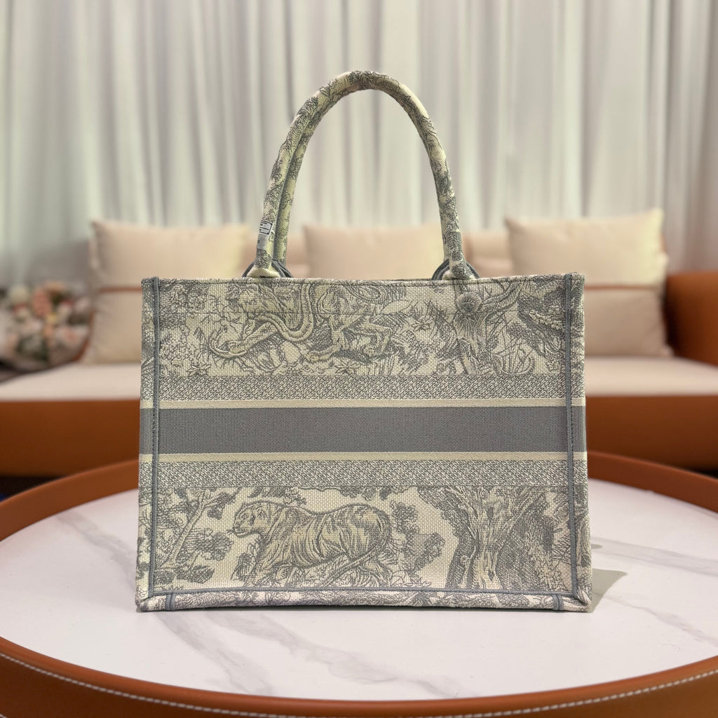 DIOR TOTE BAG MEDIUM "TOILE DE JOUY" ZOO PRINT GREY