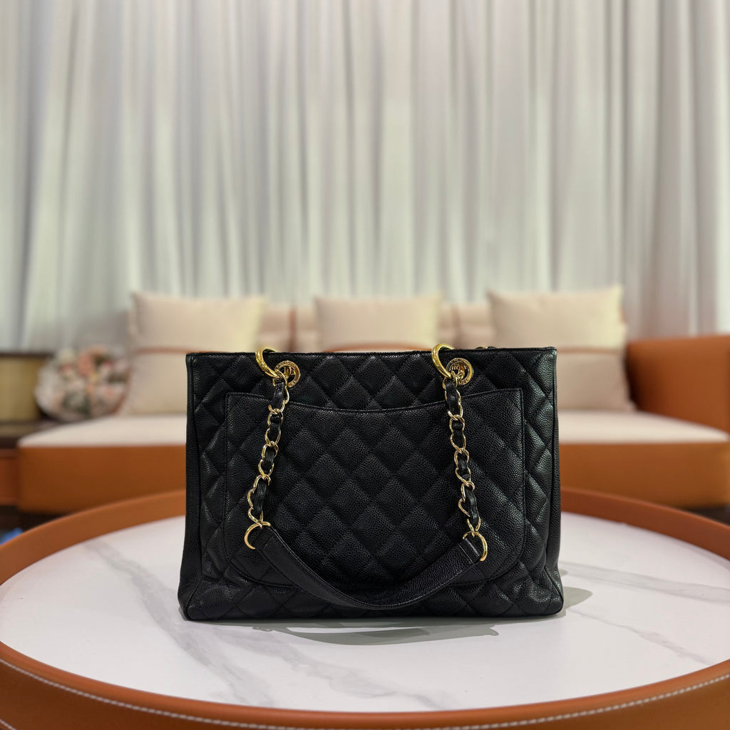 CHANEL GST CAVIAR LEATHER TOTE BLACK WITH GOLD HARDWARE