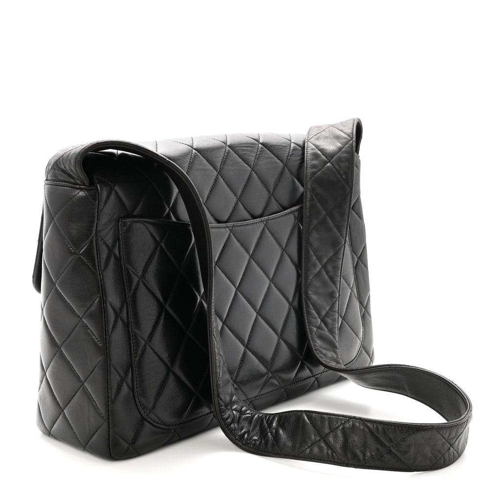 Lambskin Quilted Flap Shoulder Bag Black