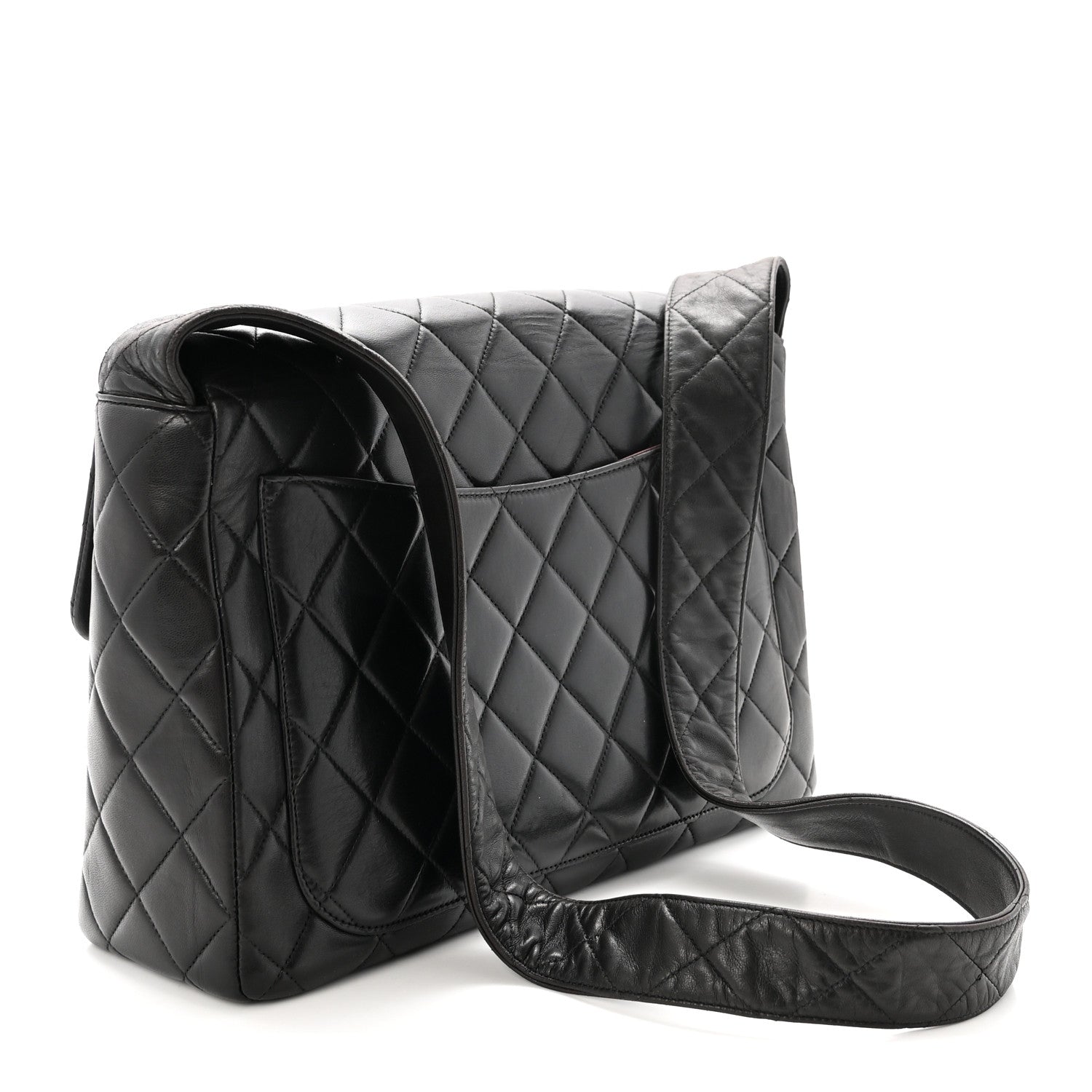 Lambskin Quilted Flap Shoulder Bag Black