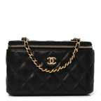 Lambskin Quilted Pearl Crush Small Vanity Case With Chain Black