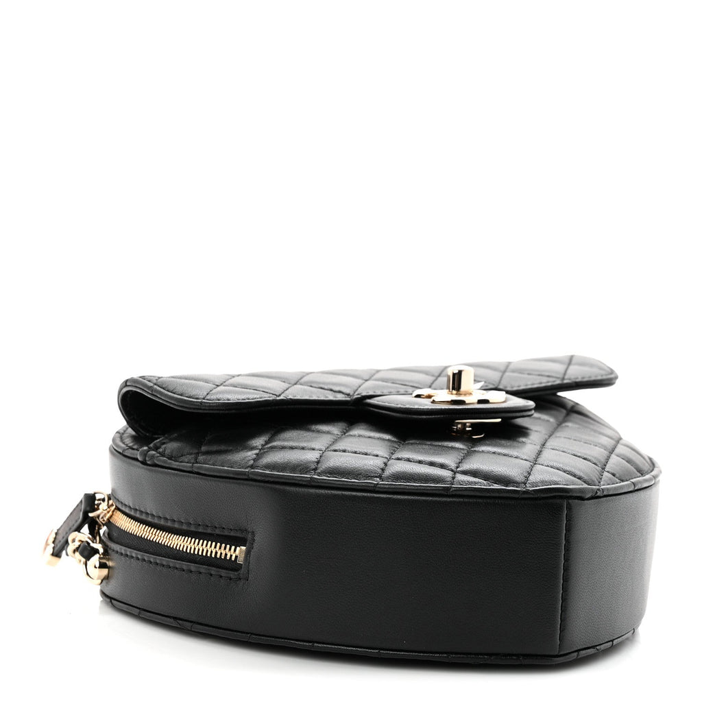 Lambskin Quilted Large CC In Love Heart Bag Black