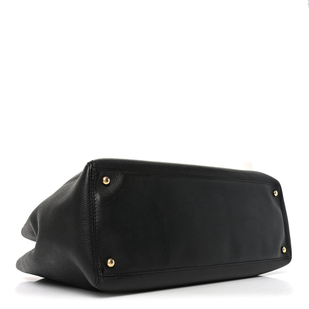 Calfskin Cerf Executive Shopper Tote Black