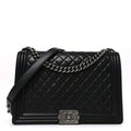 Lambskin Quilted Large Boy Flap Black