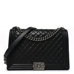 Lambskin Quilted Large Boy Flap Black