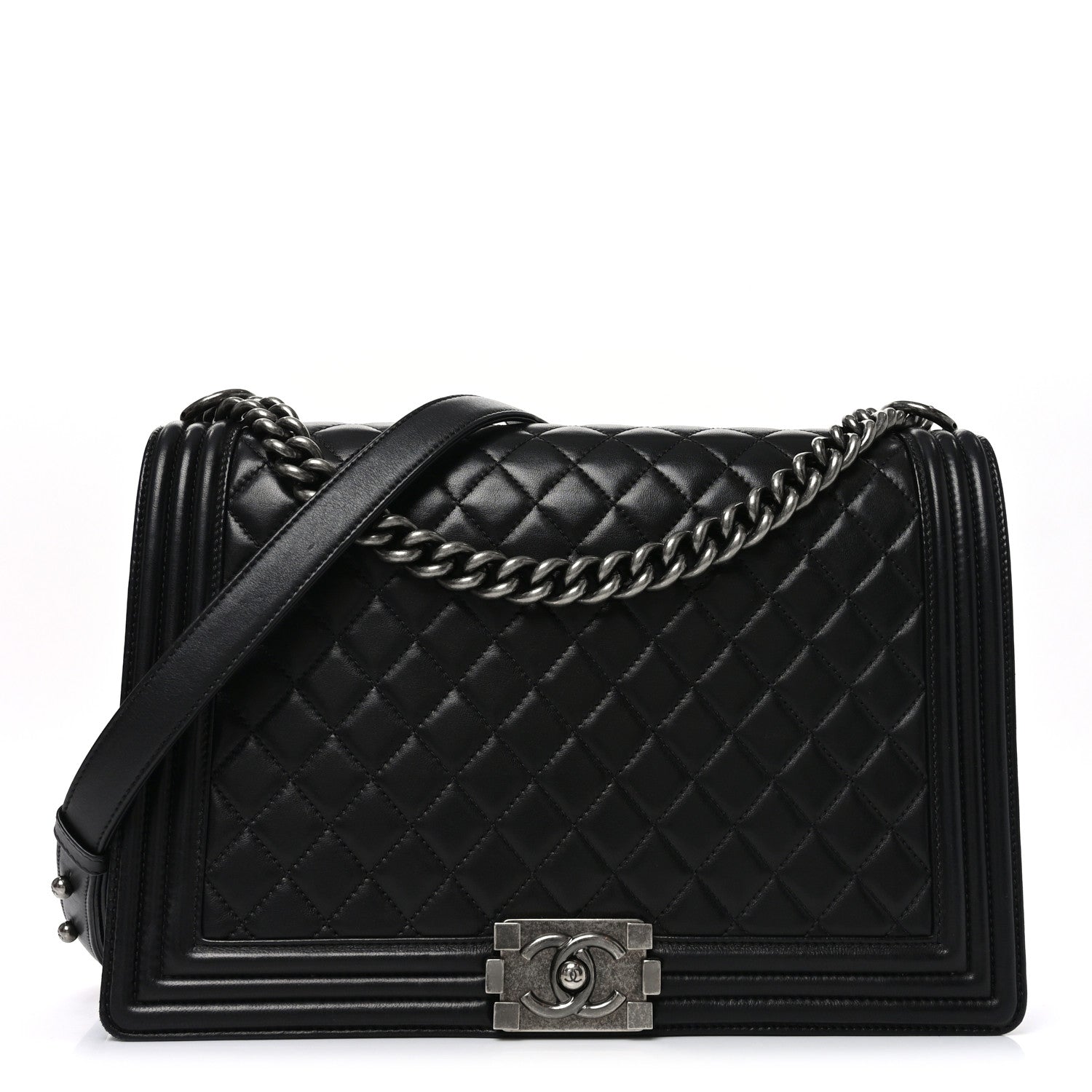 Lambskin Quilted Large Boy Flap Black
