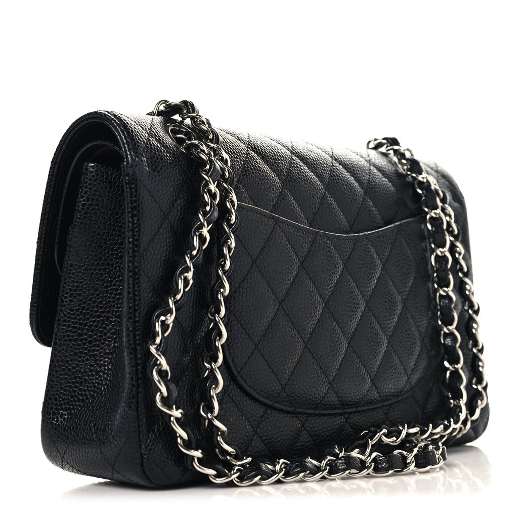 Caviar Quilted Medium Double Flap Black