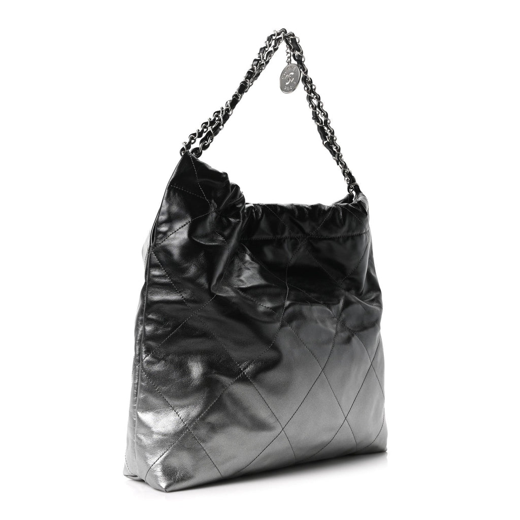Metallic Shaded Calfskin Quilted Chanel 22 Black Silver