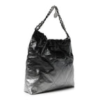 Metallic Shaded Calfskin Quilted Chanel 22 Black Silver