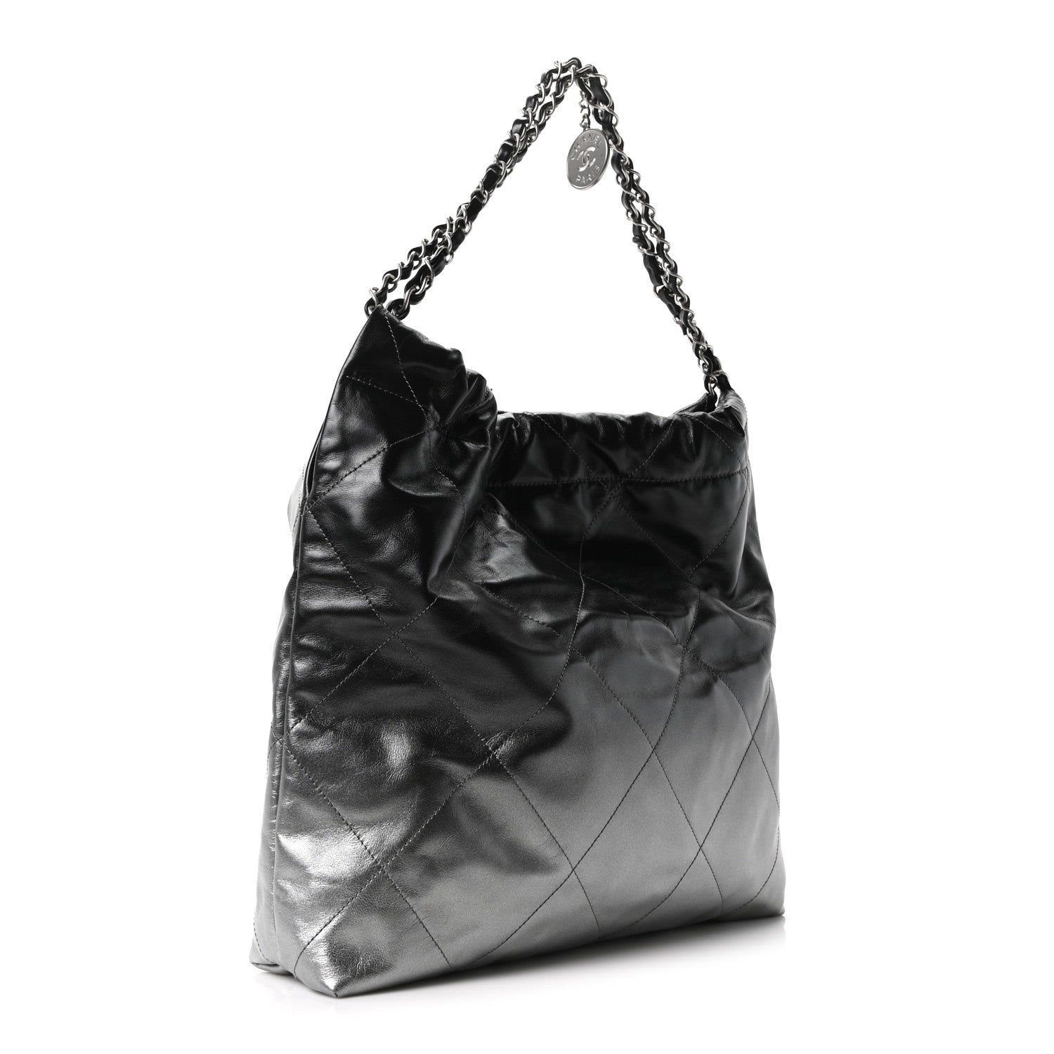 Metallic Shaded Calfskin Quilted Chanel 22 Black Silver