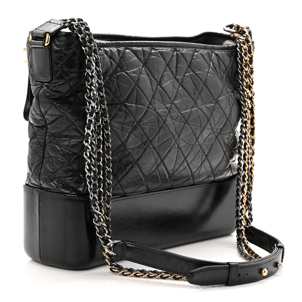 Aged Calfskin Quilted Large Gabrielle Hobo Black