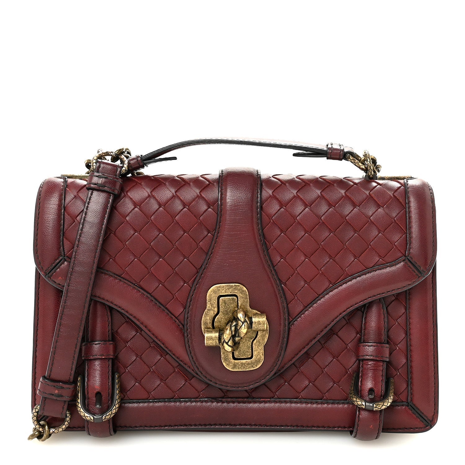 French Calfskin Intrecciato City Knot Bag Burgundy
