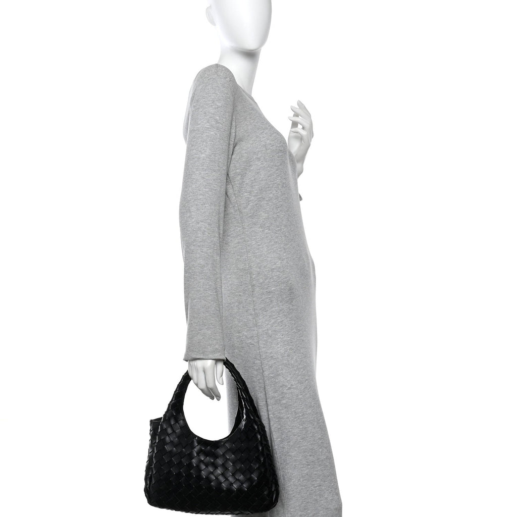 Nappa Intrecciato Small Campana Shoulder Bag Black