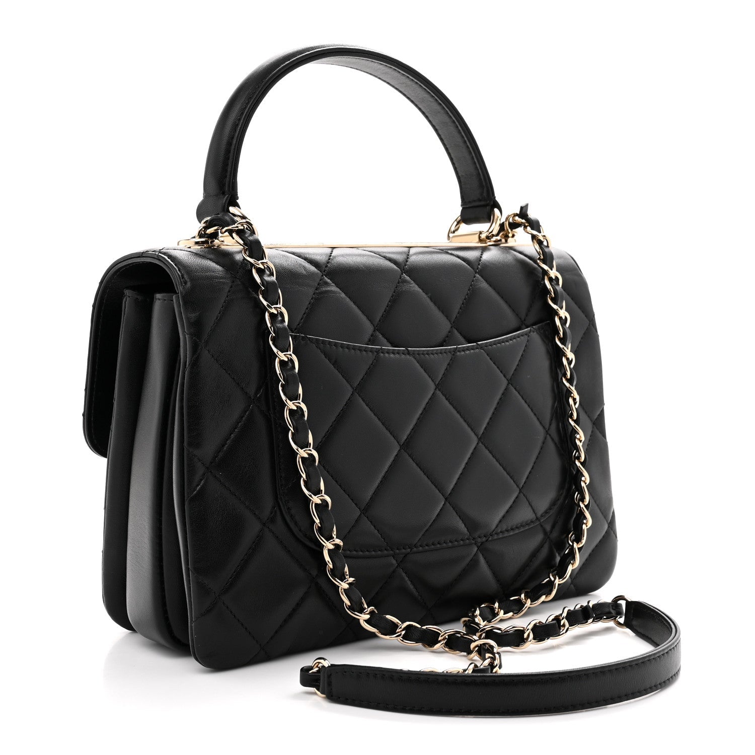 Lambskin Quilted Small Trendy CC Dual Handle Flap Bag Black