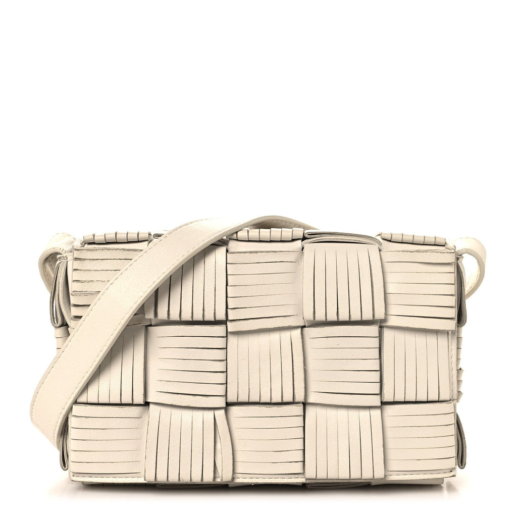 Nappa Maxi Intrecciato Fringed Cassette Crossbody Bag White