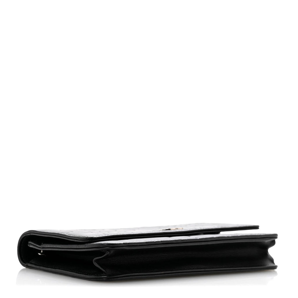 Lambskin Camellia Embossed Wallet On Chain WOC Black