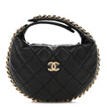 Lambskin Quilted Chain Around Pouch Hobo Black