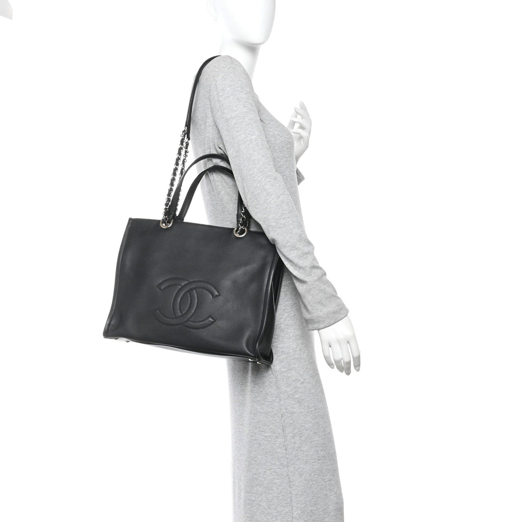 Calfskin CC Zipped Shopping Tote Black