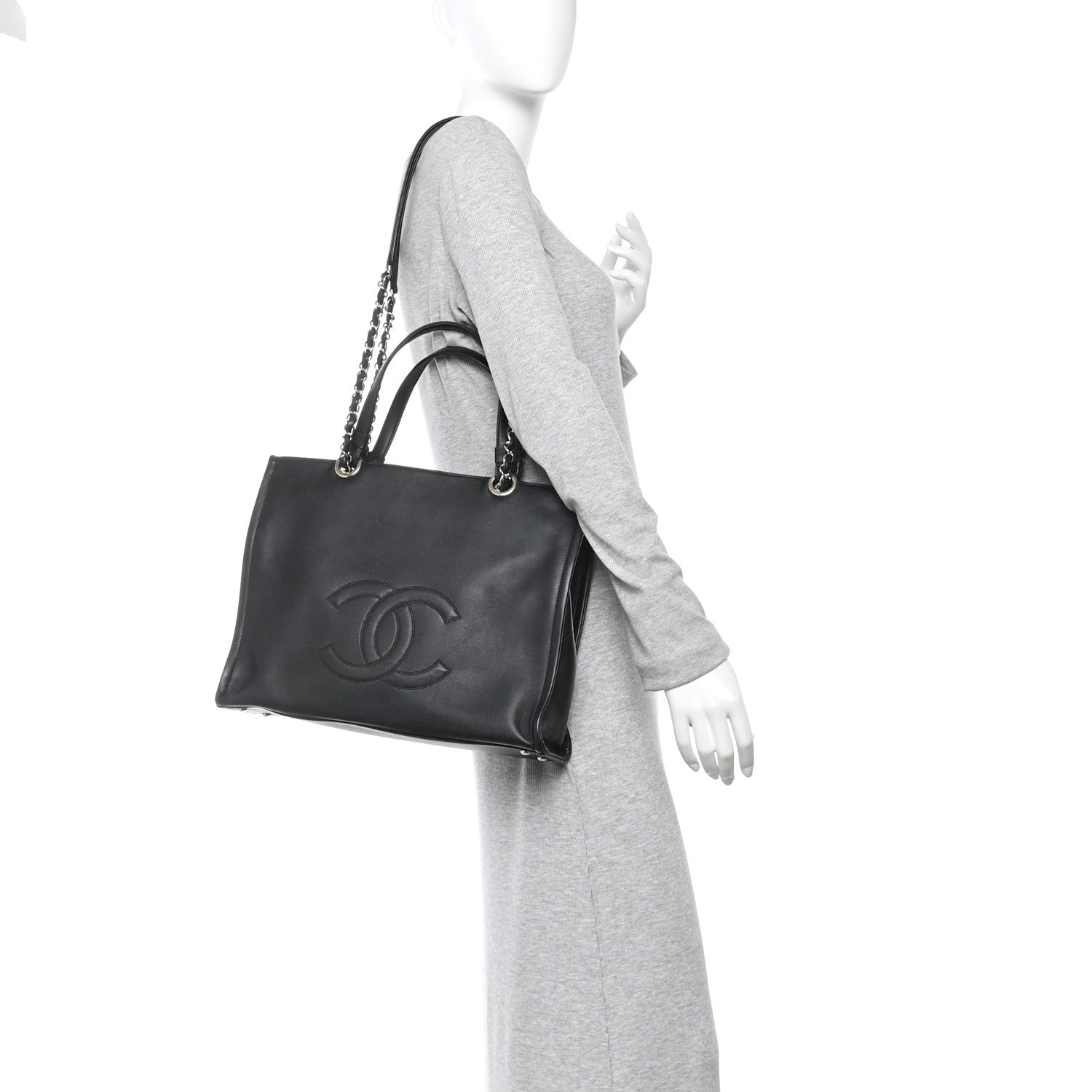 Calfskin CC Zipped Shopping Tote Black