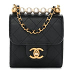 Lambskin Quilted Chic Pearls Flap Black