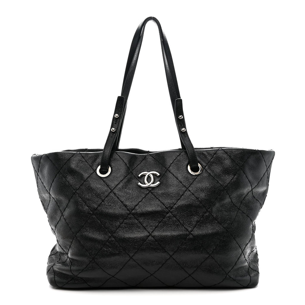 Glazed Calfskin Large On The Road Tote Black