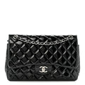 Patent Quilted Jumbo Double Flap Black