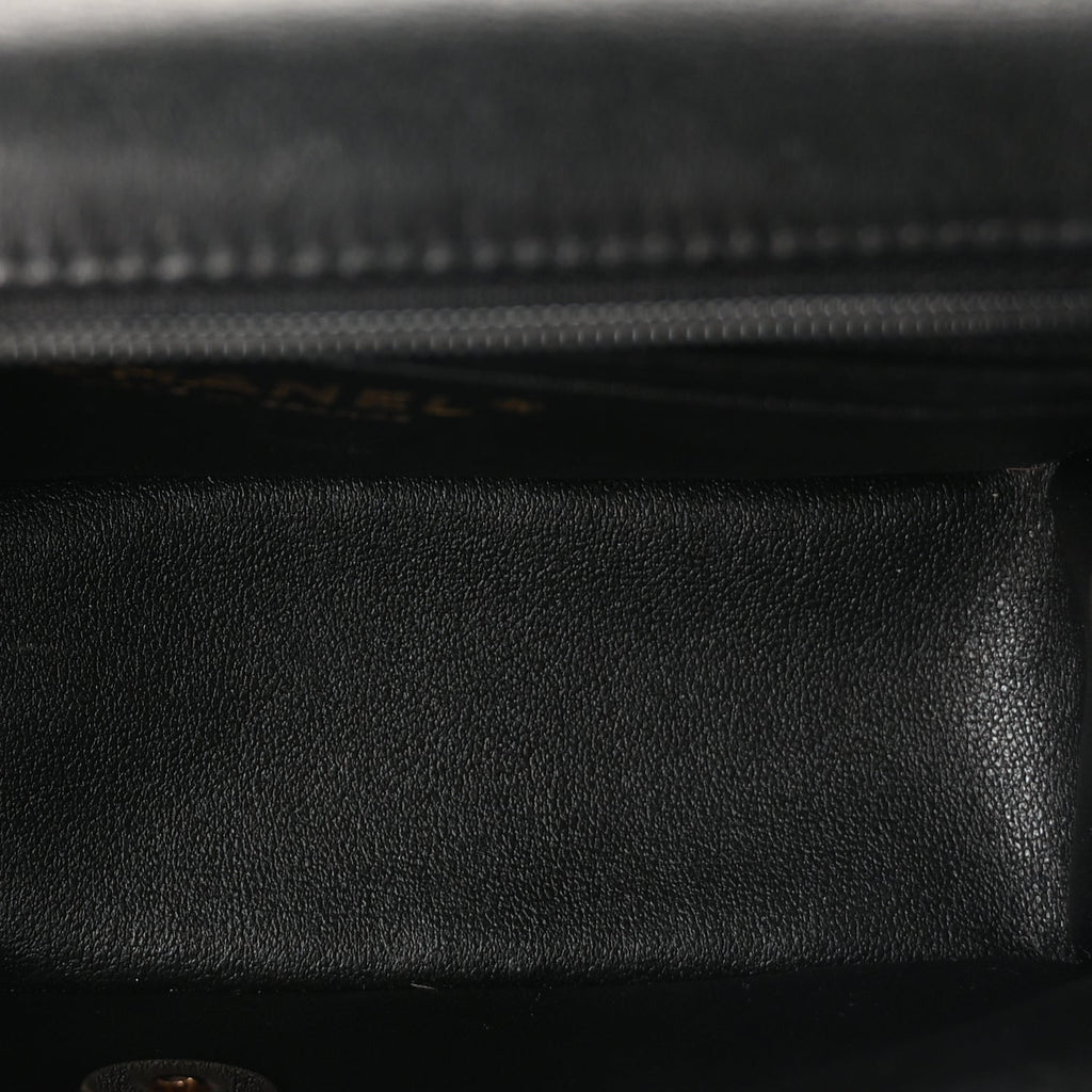 Lambskin Quilted Mini Top Handle Rectangular Flap Black