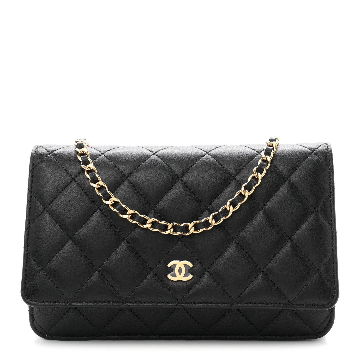 Lambskin Quilted Wallet On Chain WOC Black