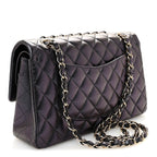 Iridescent Lambskin Quilted Medium Double Flap Black