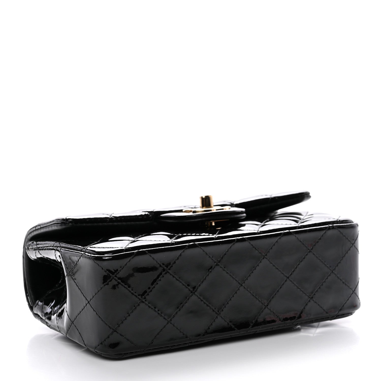 Patent Quilted Mini Top Handle Rectangular Flap Black