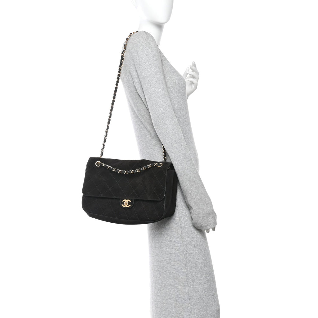 Suede Calfskin Small Souplissimo Maxi Flap Black