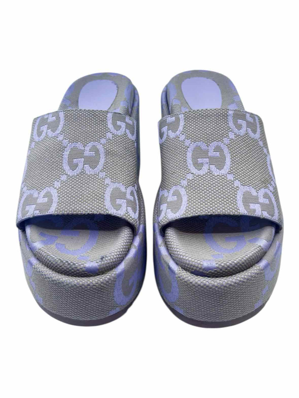 GUCCI Size 6.5 Lavender Canvas Monogram Wedge