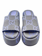 GUCCI Size 6.5 Lavender Canvas Monogram Wedge