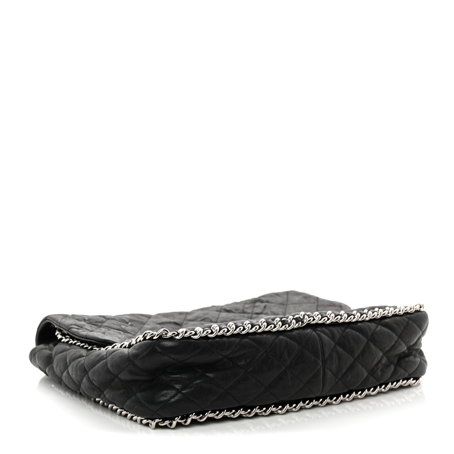 Washed Lambskin Quilted Maxi Chain Around Flap Black