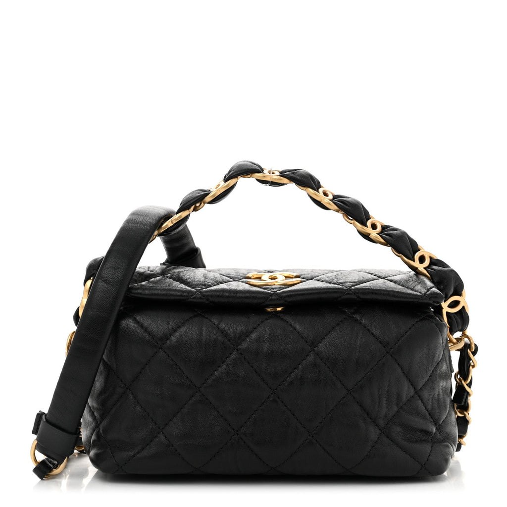 Crumpled Lambskin Quilted Small CC Links Shoulder Bag Black