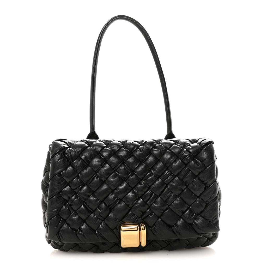Calfskin Intreccio Rumple Desiree Shoulder Bag Black