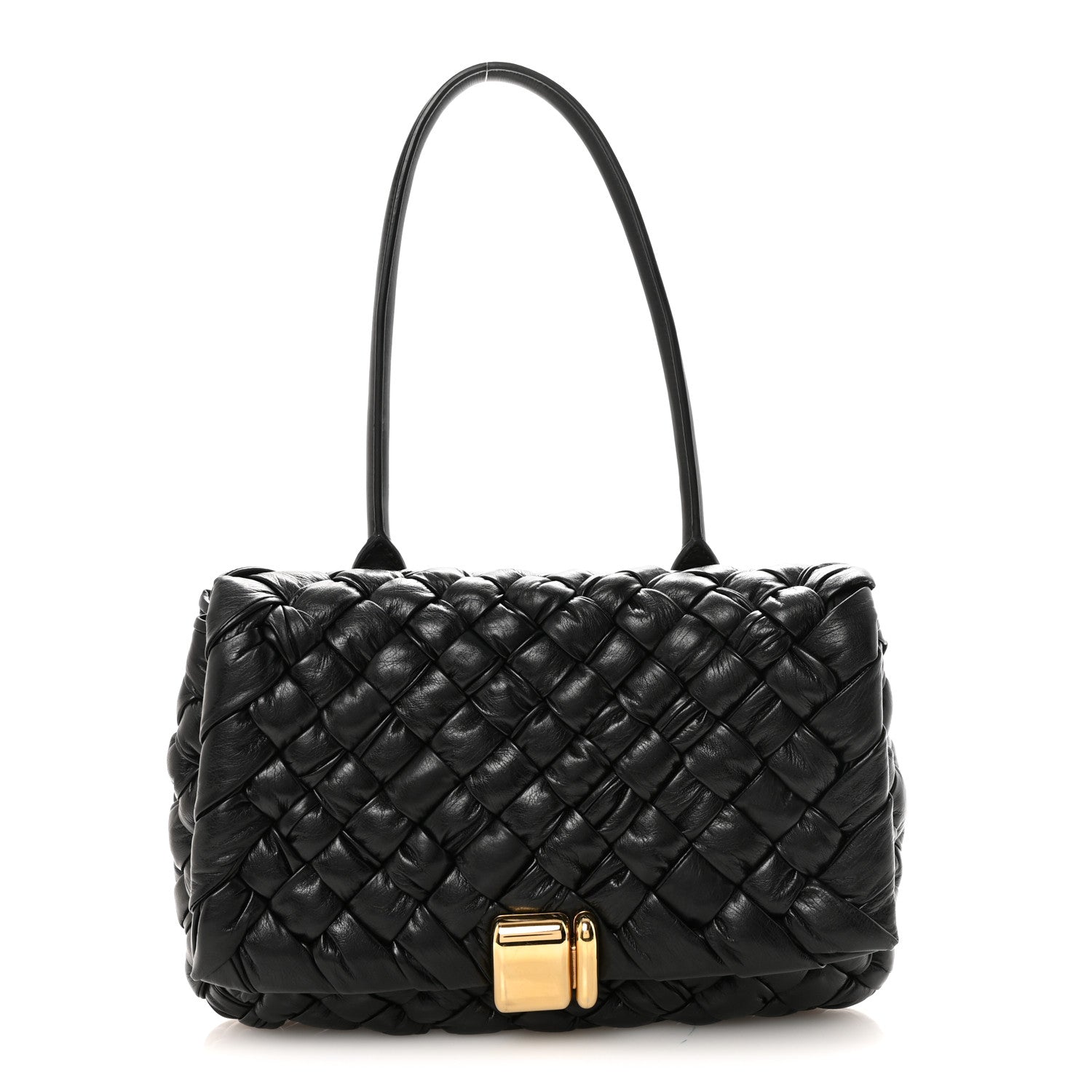 Calfskin Intreccio Rumple Desiree Shoulder Bag Black